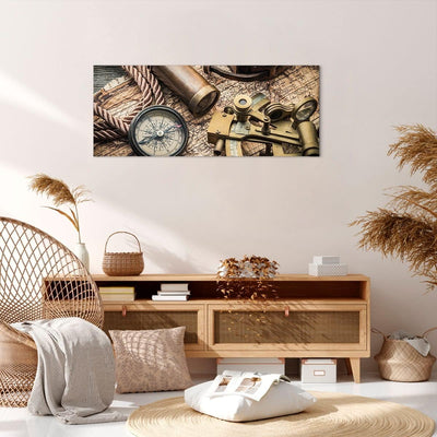 Panorama Bilder auf Leinwand 100x40cm Leinwandbild Kompass Kompass Karte Gross Wanddeko Bild Schlafz