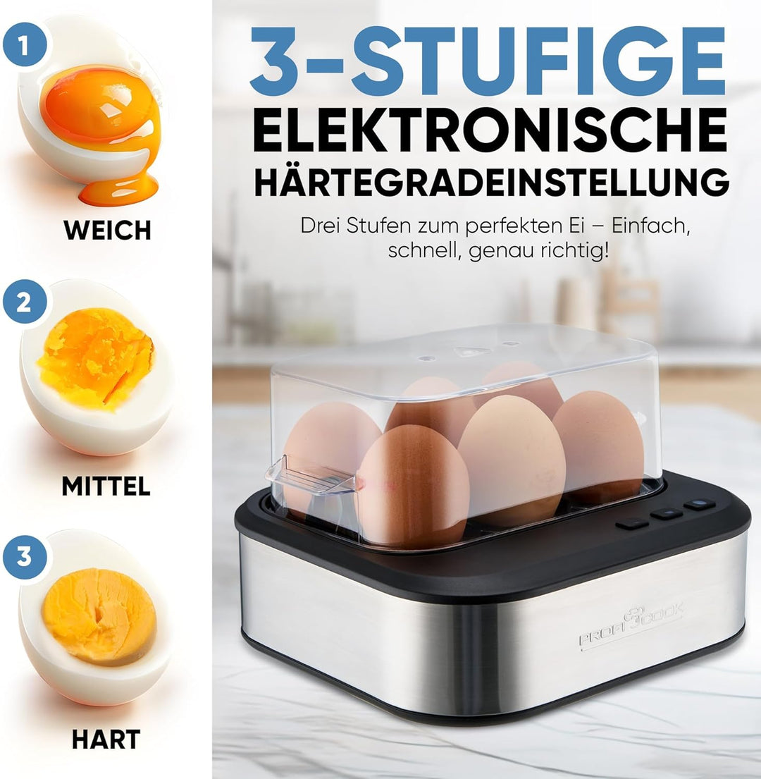 ProfiCook® sprechender Eierkocher | kocht alle drei Stufen | weich/mittel/hart | Eierkocher 6 Eier |