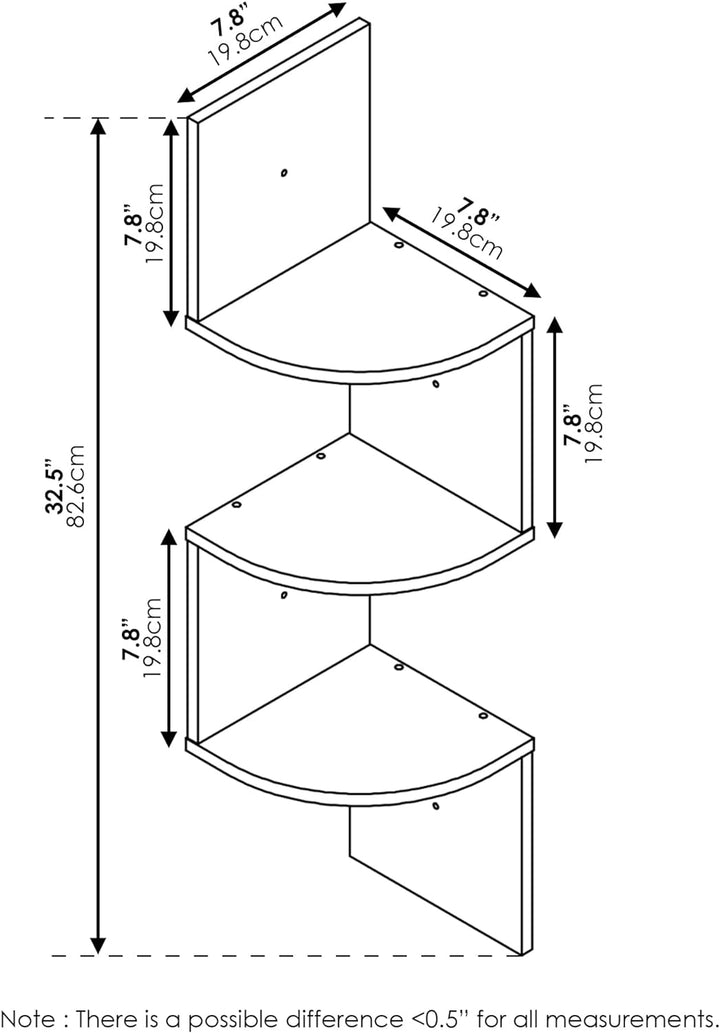 Furinno Rossi 3-stufiges Wandregal-Set, 2er-Set, holz, Espresso, 19.81 x 19.81 x 82.55 cm 19.81 x 19