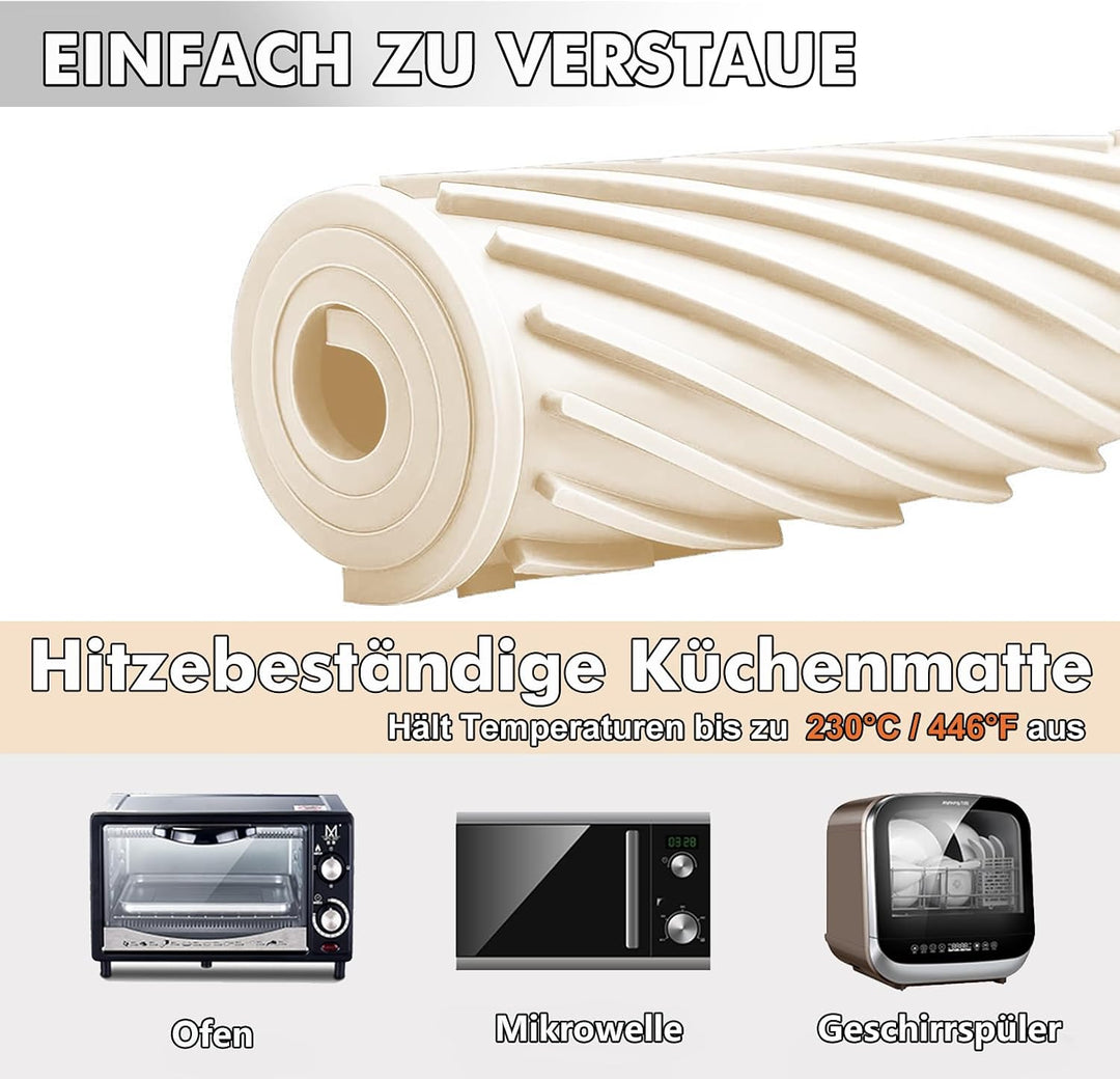 Abtropfmatte Geschirr Silikon 50 x 40 cm, Wasserablauf, Cremeweiss | Grosse Trockenfläche, Wasserabl