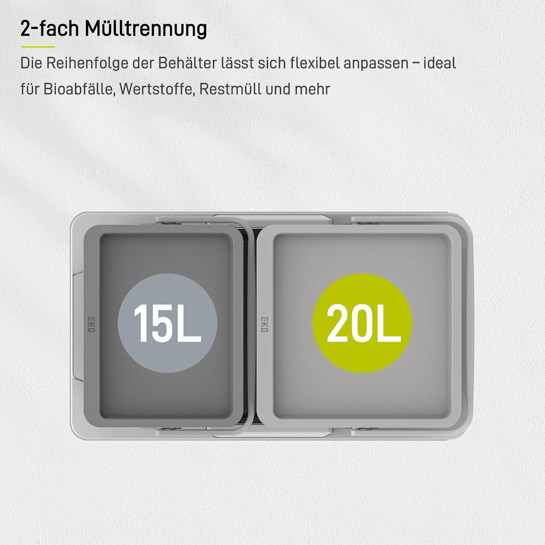 EKO DECO Mülleimer Küche Unterschrank, 20 L + 15 L, 2-fach Mülltrennsystem, ausziehbarer Mülleimer u