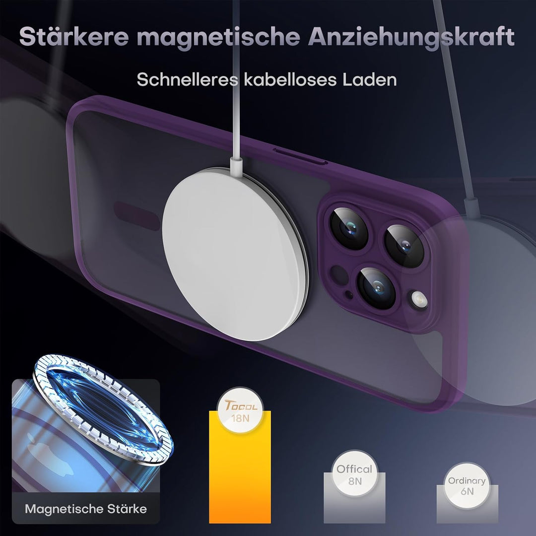 TOCOL 3 in 1 für iPhone 14 Pro Max Hülle für Magsafe, mit 2 Schutzglas, Vollständiger Kameraschutz S
