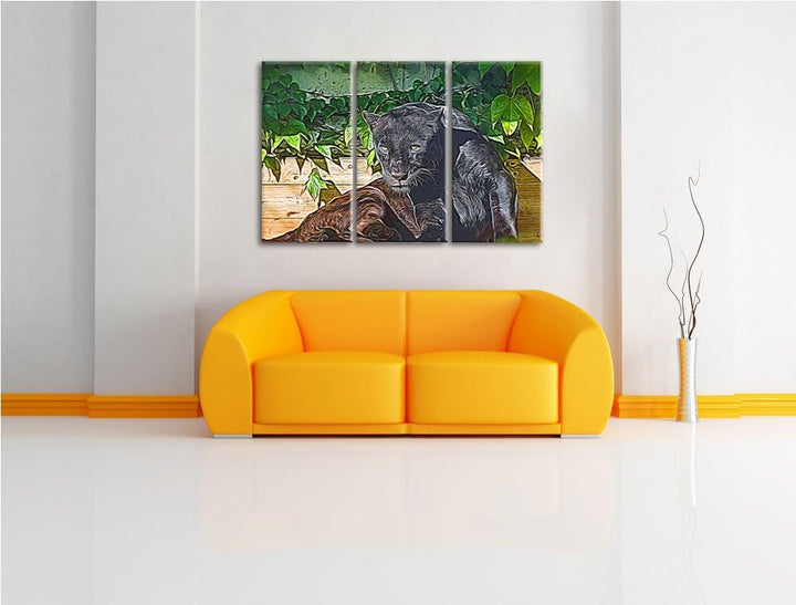 schwarzer Panther Spezial 3-Teiler Leinwandbild 120x80 Bild auf Leinwand, XXL riesige Bilder fertig