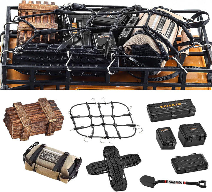 RC Crawler Car Dachdekoration 10-in-1 Tankaufbewahrungsbox, Gepäcknetz, Schaufel, Für Traxxas Desert