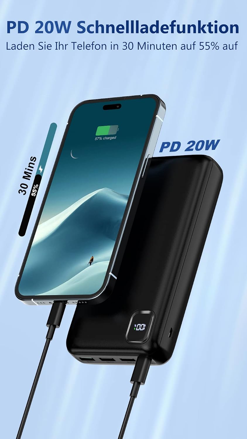 Powerbank 50000mAh, 22.5W Power Bank Schnellladung | 4 Ausgänge &amp; 2 Eingänge, Grosse Kapazität, Trag