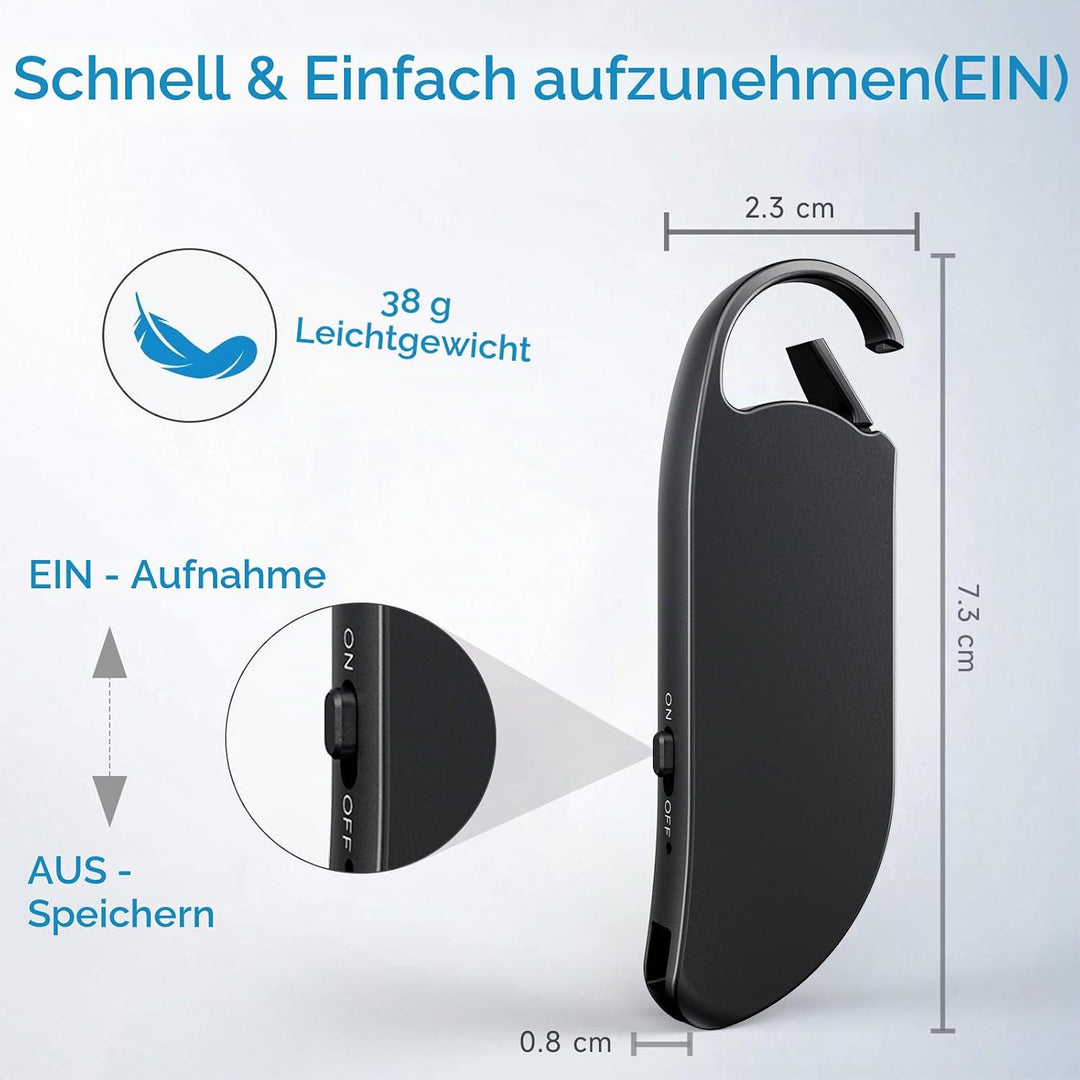 Mini Digitales Diktiergerät 32GB, Clooissr 1536 Kbps Diktiergerät Aufnahmegerät mit Rauschunterdrück