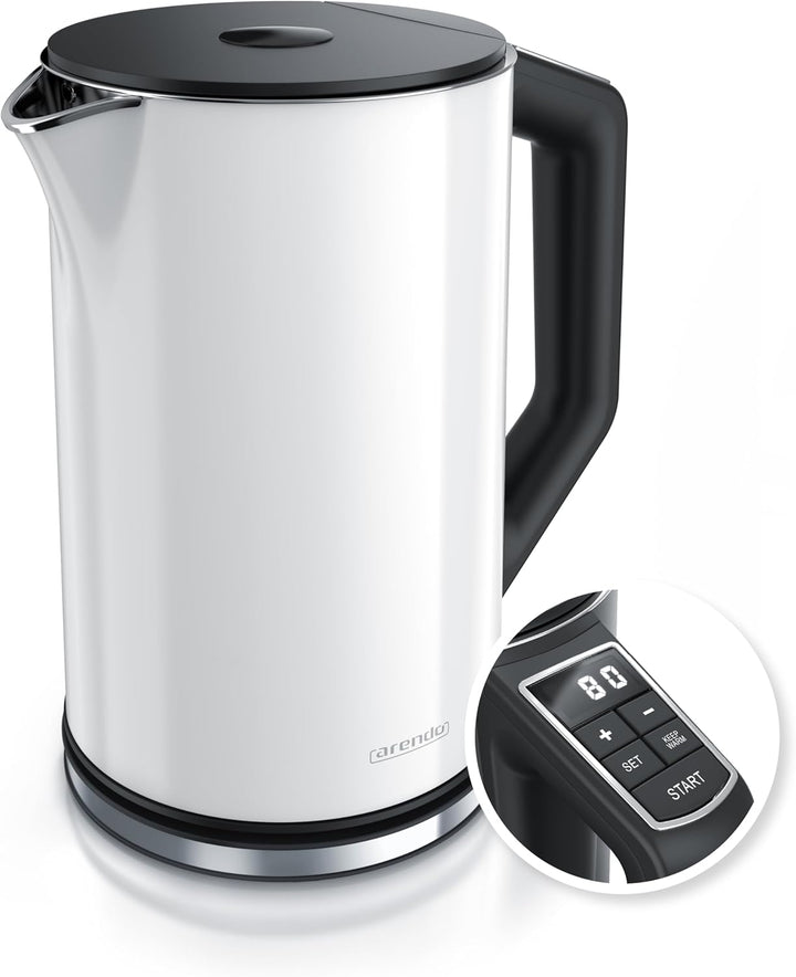 Arendo - Edelstahl Wasserkocher mit Temperatureinstellung 40-100 Grad in 5er Schritten - Doppelwand