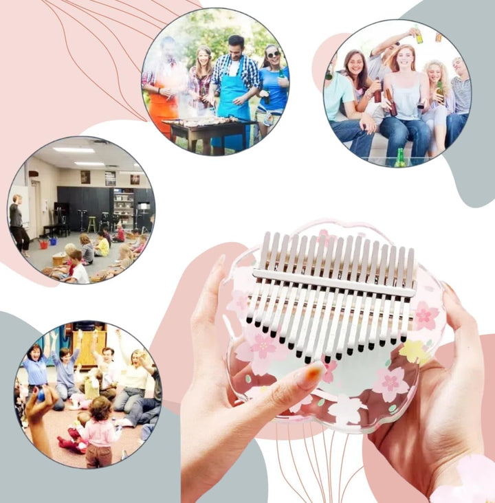 Kalimba Daumenklavier 21 Töne mit Schutzcase Komplett-Set, Sakura-Form Transparentes Kristall-Kalimb