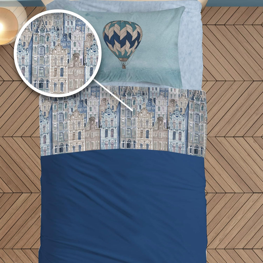 PENSIERI DELICATI Bettwäsche Set Einzelbett 100% Baumwolle, Einzelbett 90x200 Inklusive Bodenblech,