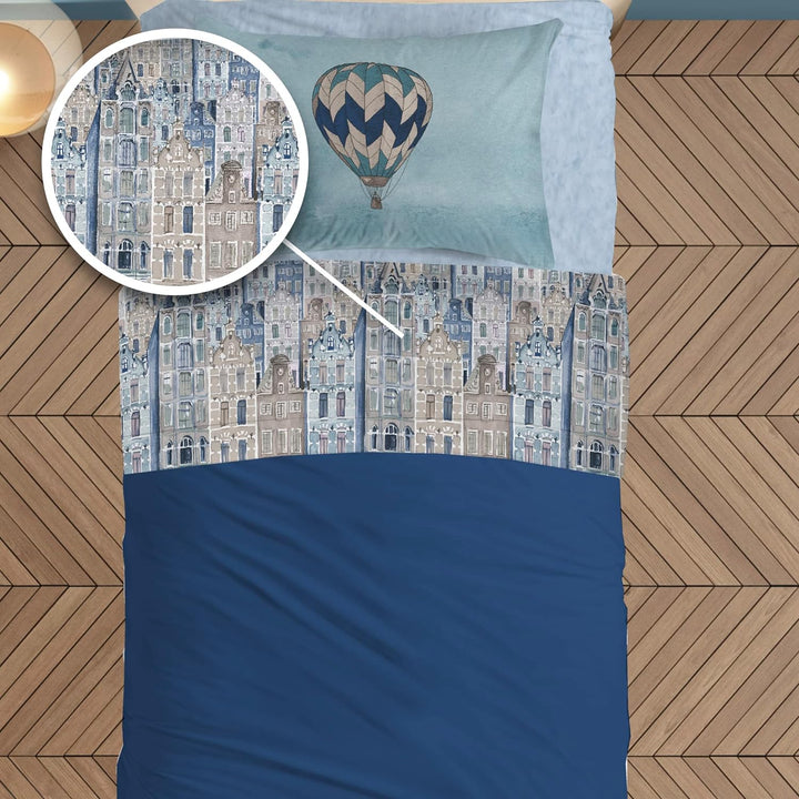 PENSIERI DELICATI Bettwäsche Set Einzelbett 100% Baumwolle, Einzelbett 90x200 Inklusive Bodenblech,
