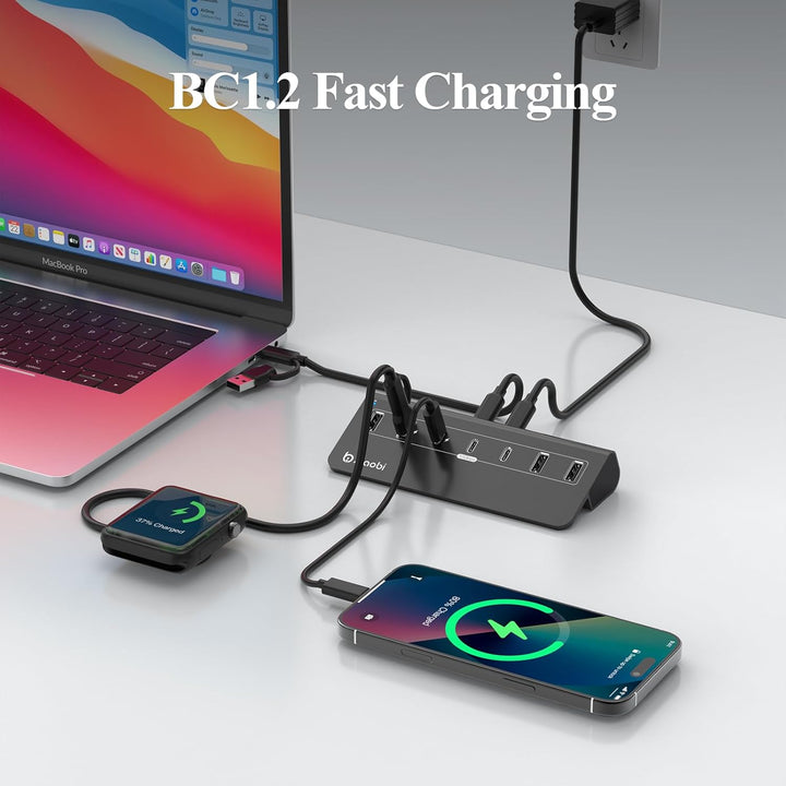 USB Hub mit Netzteil, 7 Port USB Hub 3.2 Gen 2, 10 Gbps USB Verteiler mit Netzteil 5V 3A Powered USB