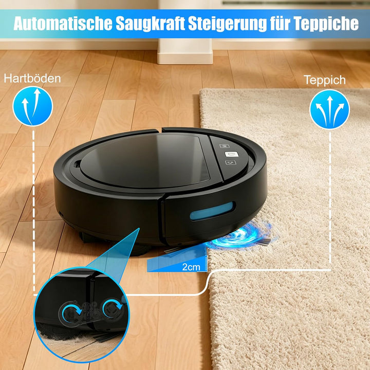 Saugroboter mit Wischfunktion 2 in 1, 4000PA Starkes Saugen Staubsauger Roboter, Anti-Tangle, Automa