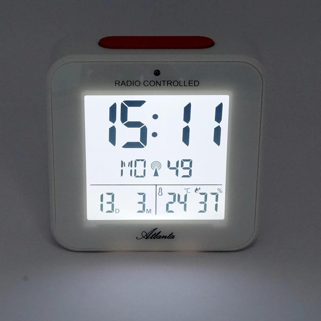 Atlanta Funkwecker Digitalwecker LCD Licht Nachtlicht Snooze Datum Temperatur 2 Weckzeiten Ohne Tick