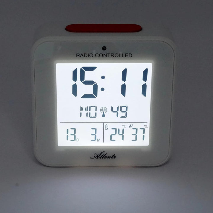 Atlanta Funkwecker Digitalwecker LCD Licht Nachtlicht Snooze Datum Temperatur 2 Weckzeiten Ohne Tick