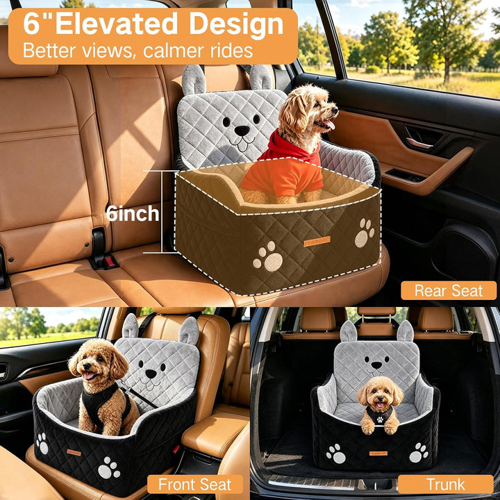 Hunde-Autositz für kleine und mittelgrosse Hunde bis 16 kg | 15 cm erhöht, mit hochdichtem Schaumsto