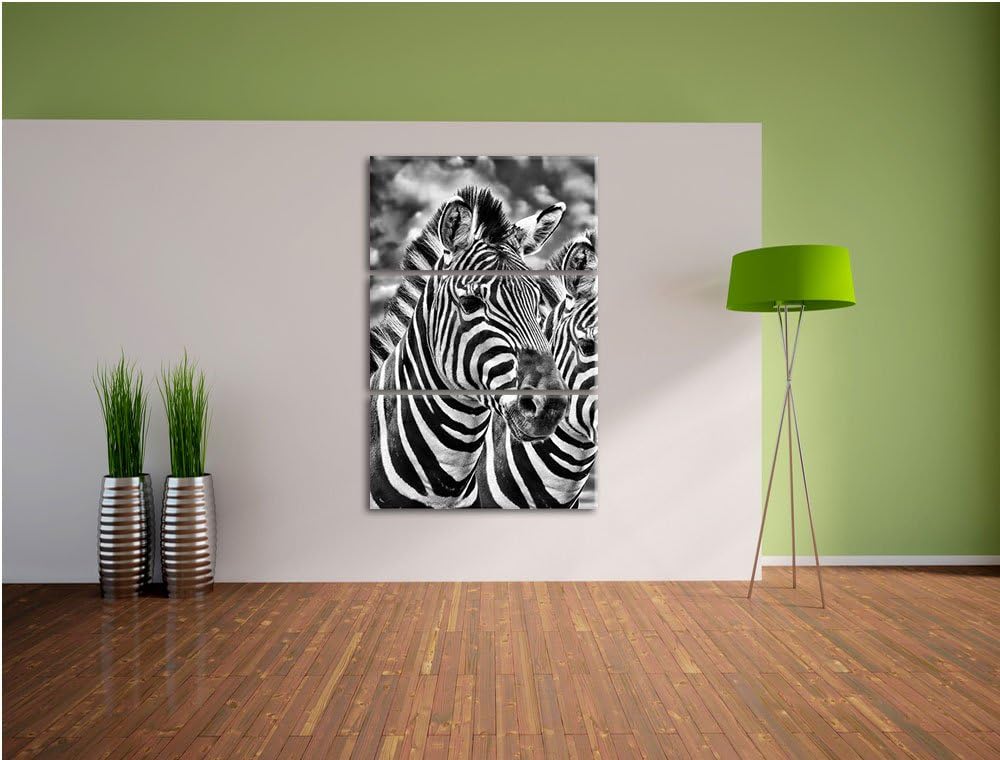 Pixxprint Zebra Pärchen als Leinwandbild/Grösse: 3 Teilig (120x80) cm/Wandbild/Kunstdruck/fertig bes
