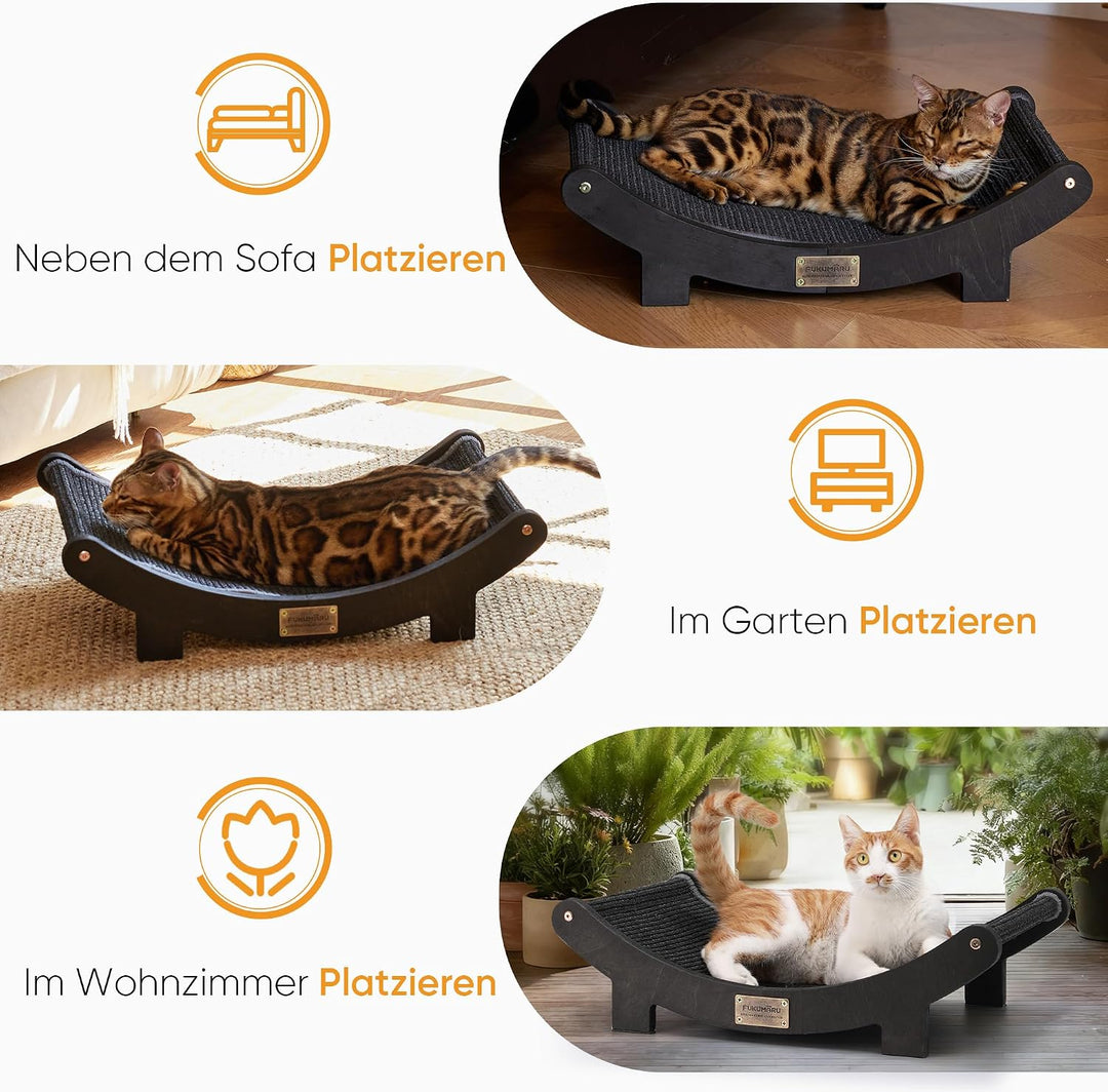 FUKUMARU Sisal Kratzbrett Holz, 60 cm strapazierfähiges Kratzbaum-Bett für Wohnungskatzen, Hängematt