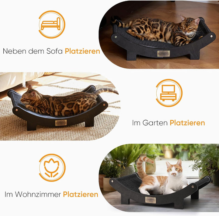 FUKUMARU Sisal Kratzbrett Holz, 60 cm strapazierfähiges Kratzbaum-Bett für Wohnungskatzen, Hängematt