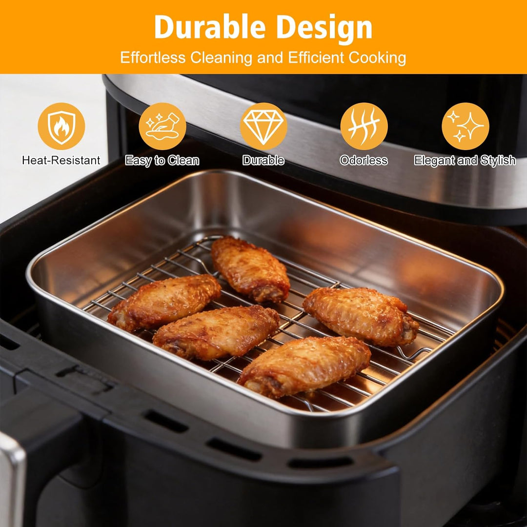 Zocipro 6 Stück Auflaufform Airfryer Edelstahl 304, Airfryer Zubehör mit 2 Schale, 2 Abtropfsieb & A