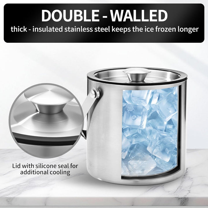2L Eiswürfelform, Eiskübel mit deckel,Eiswürfelbehälter edelstahl mit Clips und Sieb, ideal für Part