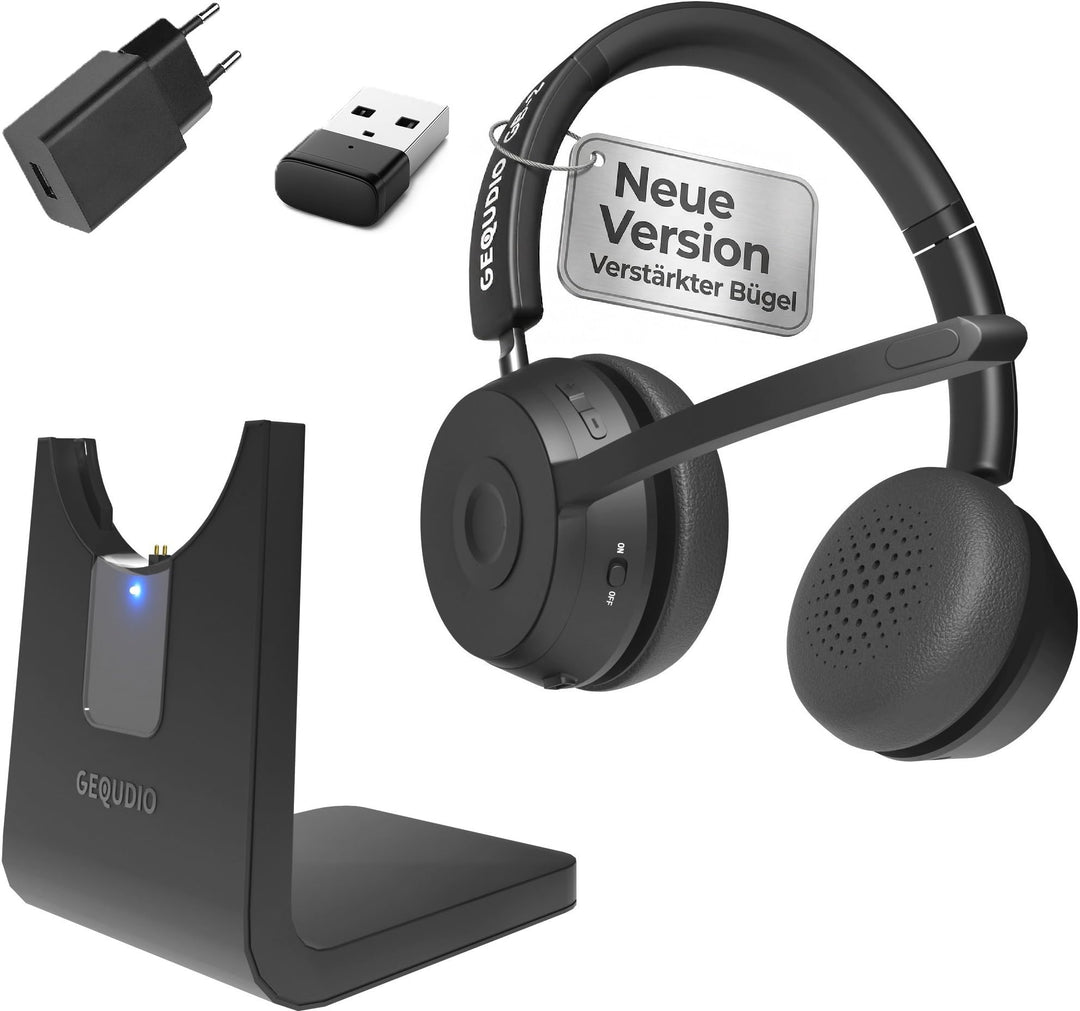 GEQUDIO GB-2 Headset mit Mikrofon Bluetooth | Kopfhörer Kabellos | Passives Noise Cancelling | 2 Ger