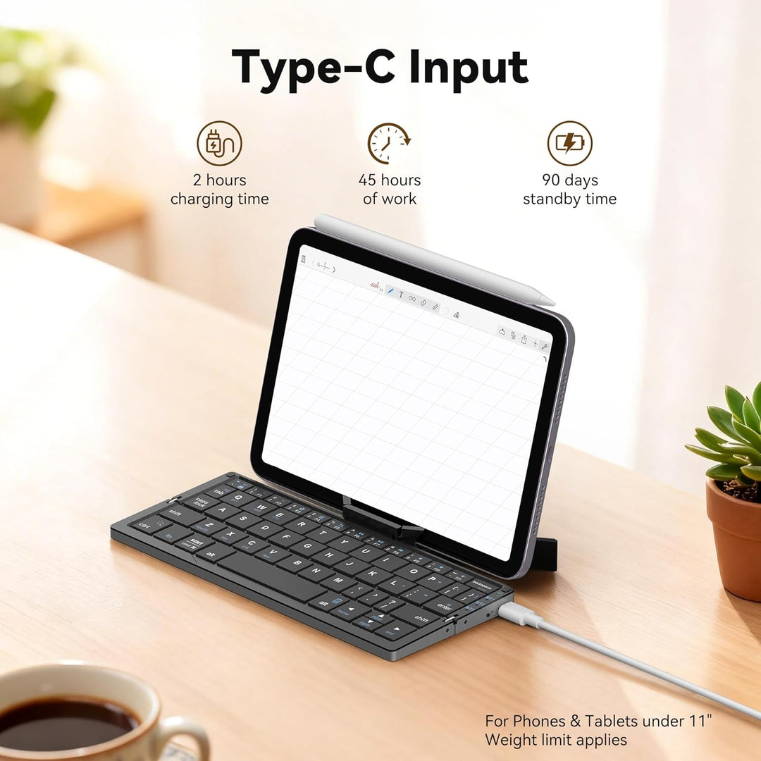 Leise Tastatur Faltbare QWERTY BT mit Magnetischem Ständer, Aluminium Mini Tragbare Kabellose Tastat