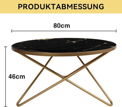HOLTICO Tisch Beistelltisch Rund Schwarz Gold,Wohnzimmertisch Sofatisch für Wohnzimmer Garten Balkon