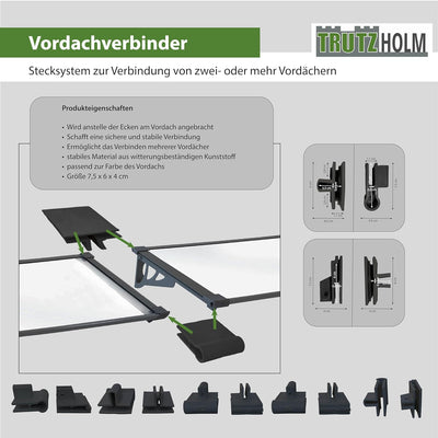 TrutzHolm® Aluminium Vordach Haustürvordach Pultvordach 150 x 90 cm Schneelast 95kg | Polycarbonatpl