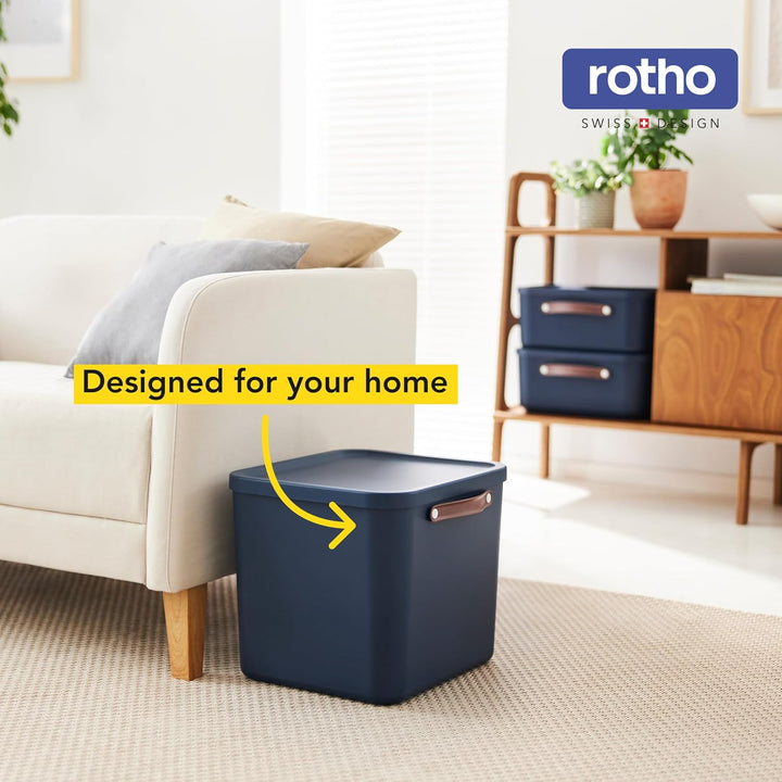 Rotho Maloja Aufbewahrungsbox mit Deckel 25l | Elegante Box mit Griff | sicher verschliessbar | stap