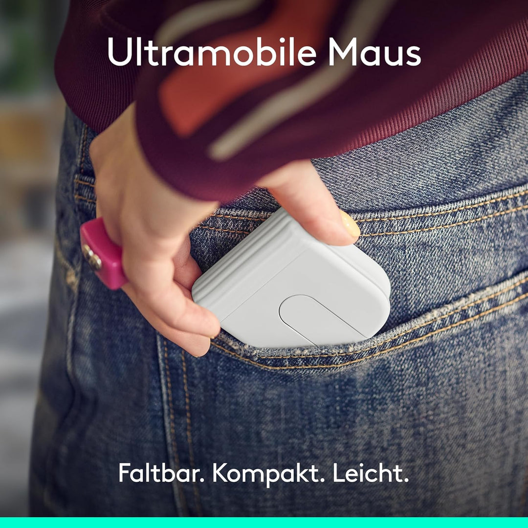 Logitech Mobi Fold, ultramobile Maus für unterwegs, klein und leicht, Touch-Scroll, leise Klicks, 4K