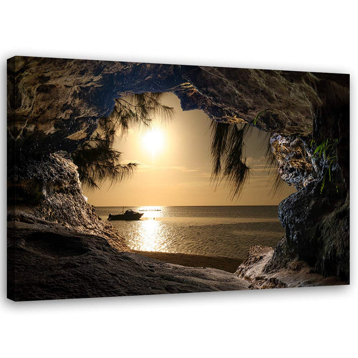 Feeby Wandbild Höhle ausblick Druckbild Leinwandbild Meer Orange 90x60 cm Leinwandbild 90x60 cm Oran