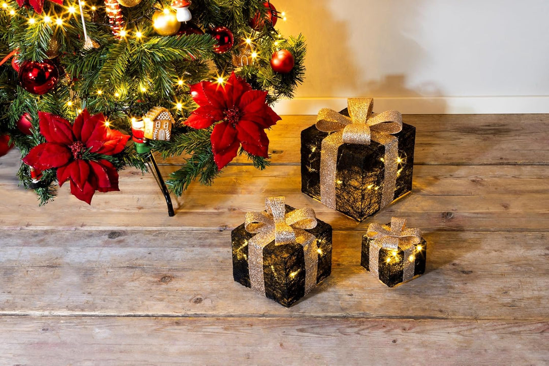 Bambelaa! 3er Led Deko Geschenke Leucht Boxen Timer Weihnachts Dekoration Weihnachtsdeko Beleuchtet