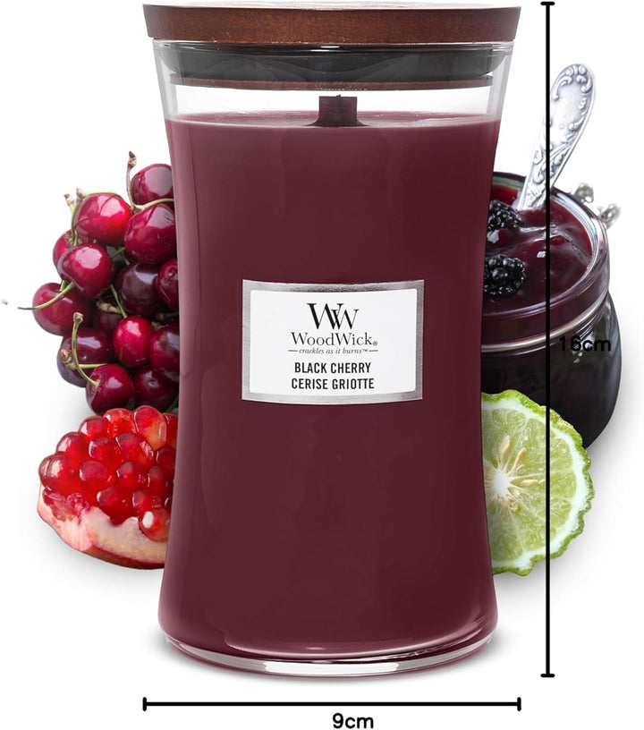 Ellipsenförmige WoodWick Duftkerze mit knisterndem Docht Black Cherry, bis zu 50 Stunden Brenndauer,