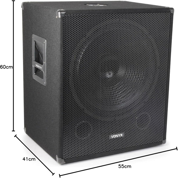 Vonyx SMWBA18 Aktiv Subwoofer, stabile Bassbox, 18 Zoll Sub 1000 Watt, Bi-AMP, integrierter Verstärk