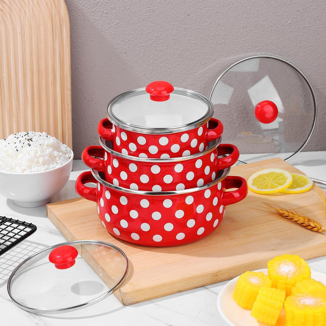 VINTORKY Emaille Mini Suppentopf Set Mit Deckel Und Griff Kleine Suppentöpfe Für Zuhause Vielseitige
