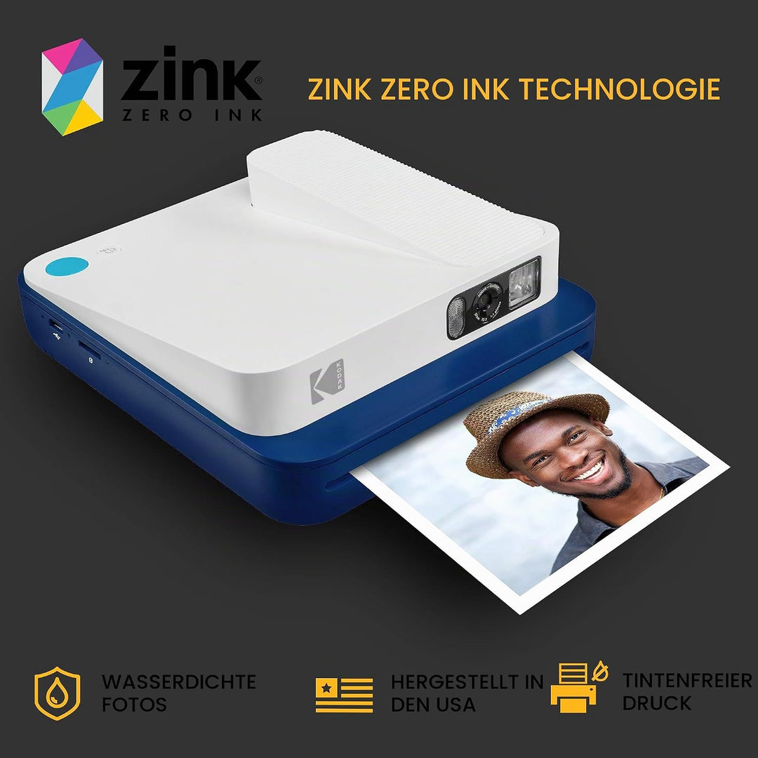 KODAK Smile Classic Sofortbilddigitalkamera + Bluetooth (Blau), 16MP, 35 Drucke/Aufladung – Starter-