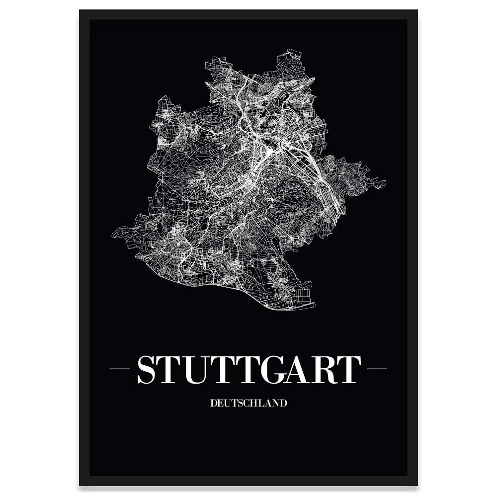 JUNIWORDS Stadtposter, Stuttgart, Wähle eine Grösse, 21 x 30 cm, Poster mit Rahmen, Schrift A, Schwa