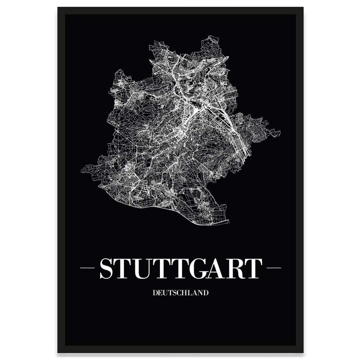 JUNIWORDS Stadtposter, Stuttgart, Wähle eine Grösse, 21 x 30 cm, Poster mit Rahmen, Schrift A, Schwa