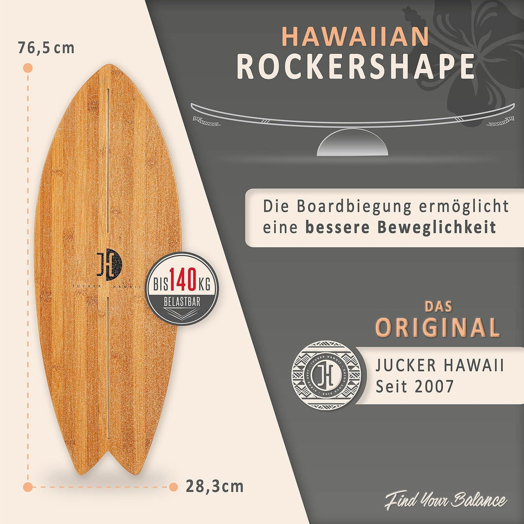 JUCKER HAWAII Balance Board Ocean Rocker | Balanceboard mit Rocker Shape (100% Echtholz) und extra r