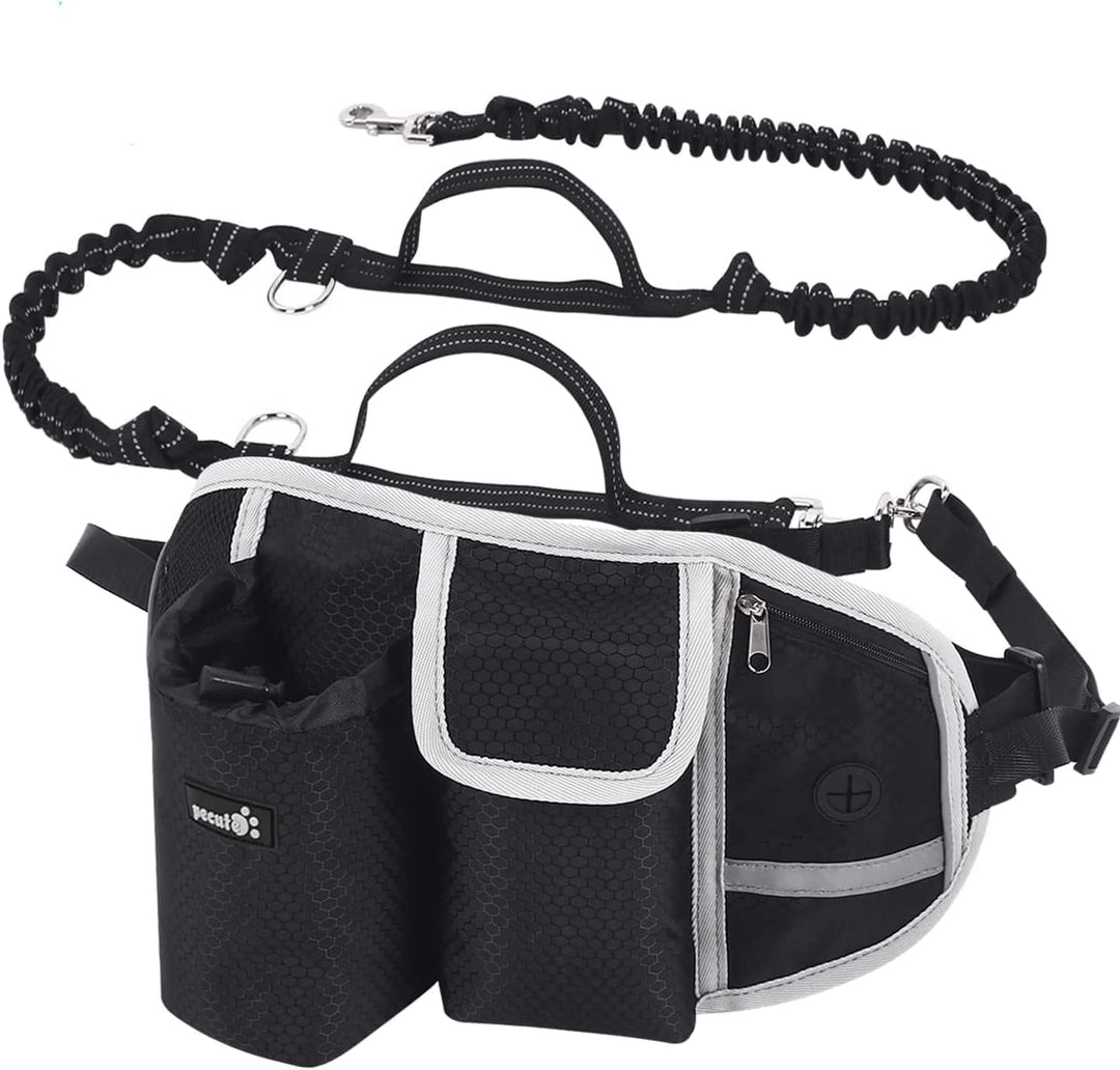 Pecute Joggingleine Hunde mit Mehrere Taschen Bauchgurt, Hundeleine 1.6-2.5M bis zu 30 kg, Stossfest