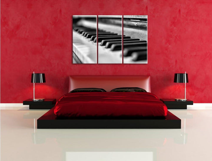 Pixxprint Monocrome, Elegantes Klavier 3-Teiler Leinwandbild 120x80 Bild auf Leinwand