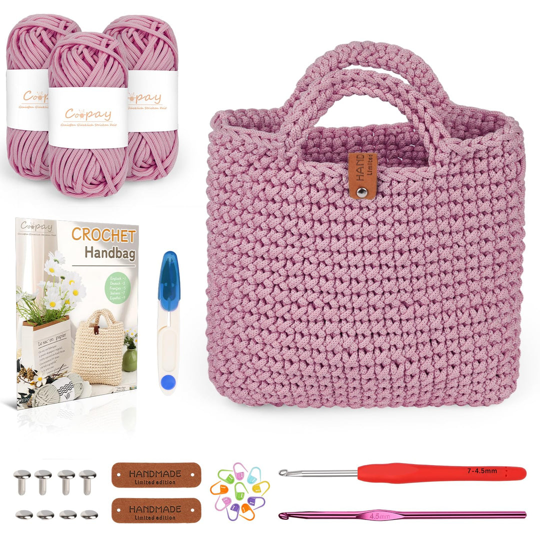 Coopay Häkelset für Anfänger, Häkelset Tasche mit Häkelnadel 4,5mm, Anleitung, 5mm Dicke Wolle zum H