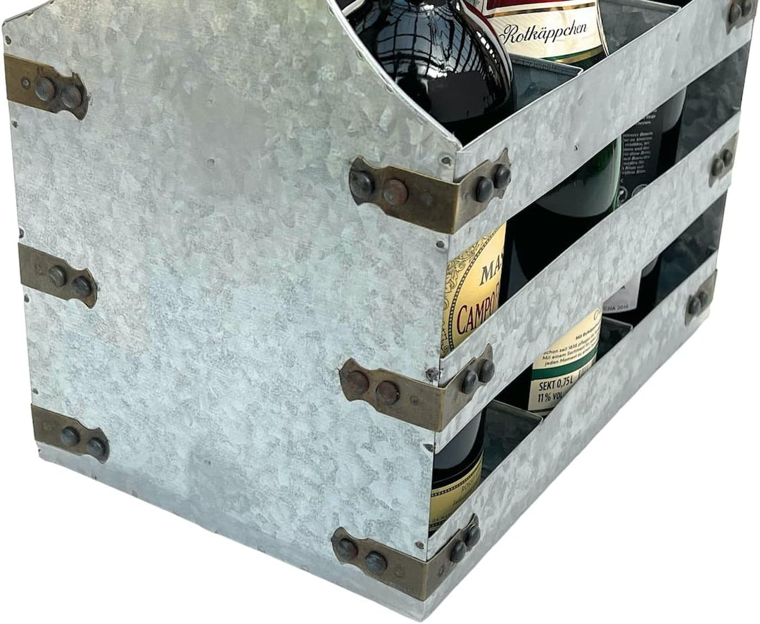 DanDiBo Weinträger Metall mit Öffner 96403 Flaschenträger 6 Flaschen Flaschenkiste Flaschenöffner Fl
