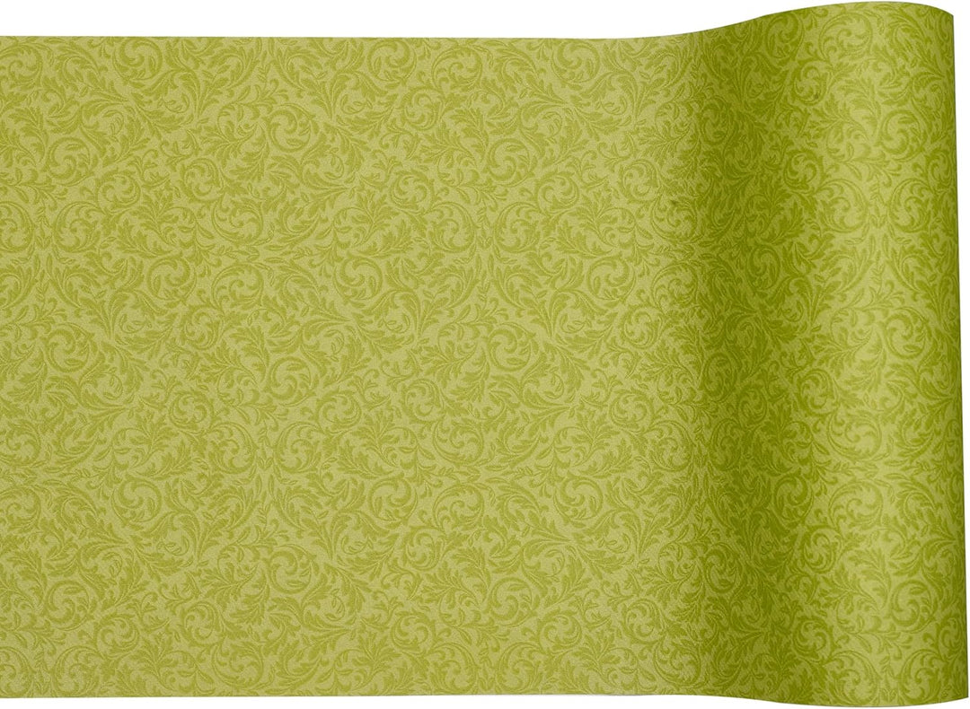 GRUBly Tischläufer Tischband GRÜN Ornament Sommer, Luxus AIRLAID, 30cm x 20m | Tischdekoration für H