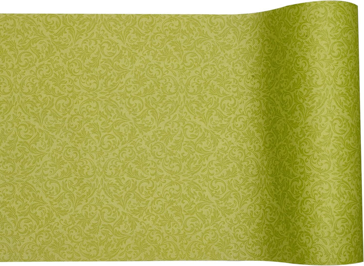 GRUBly Tischläufer Tischband GRÜN Ornament Sommer, Luxus AIRLAID, 30cm x 20m | Tischdekoration für H