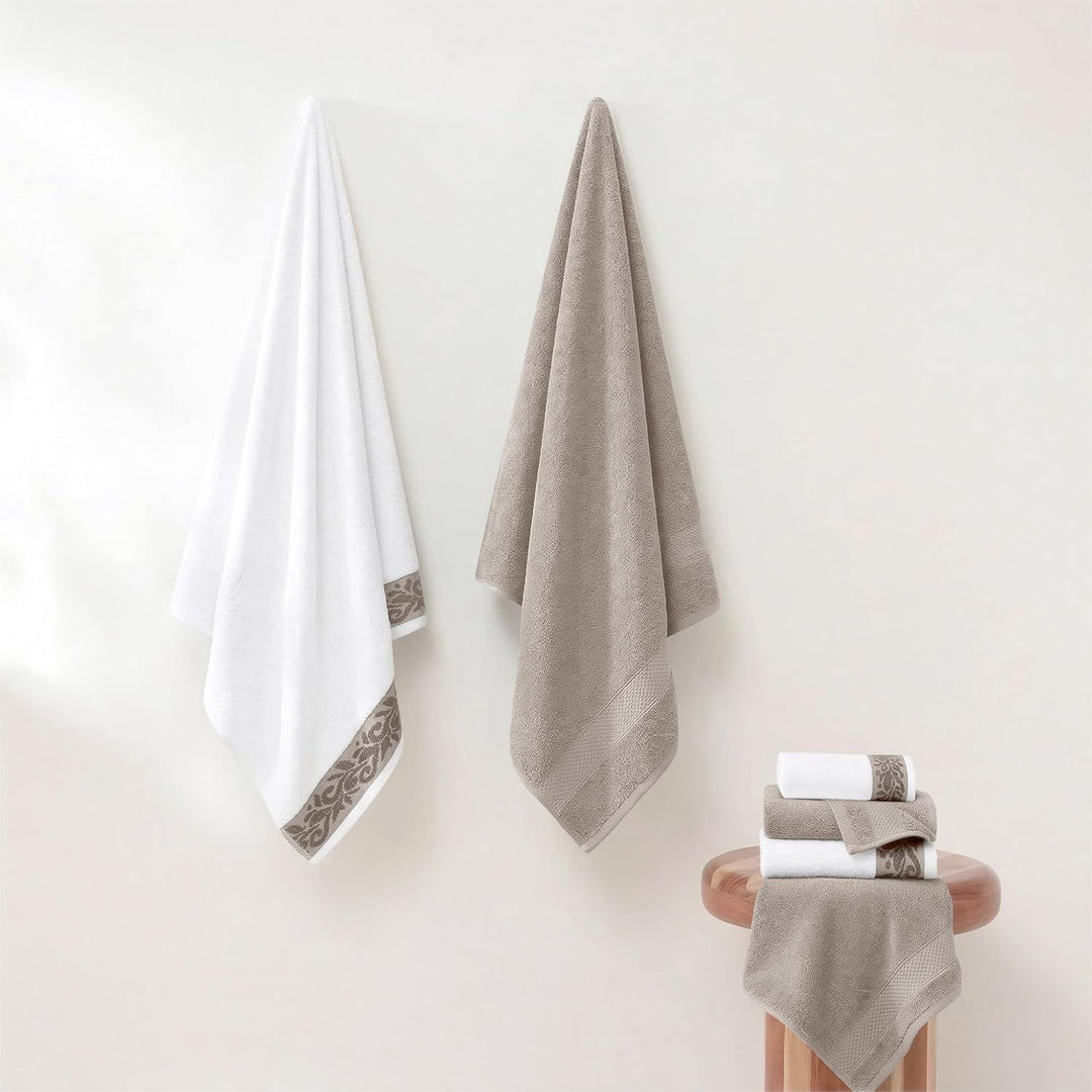 Modern Threads 600 g/m² Handtuch-Set mit Filgree Jacquard Bordüre Taupe Standard Taupe, Standard Tau