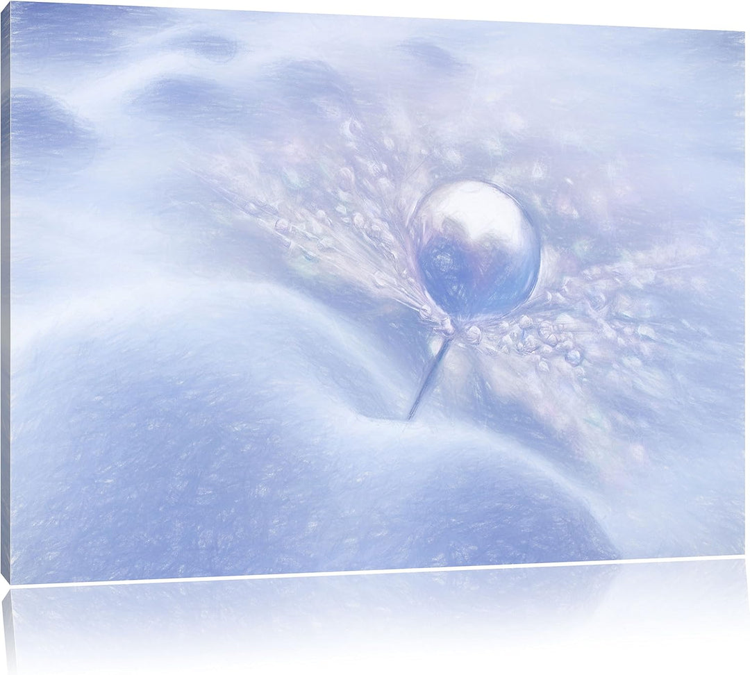 Pixxprint Tautropfen auf Einer Pusteblume im Schnee Kunst Buntstift Effekt, Format: 100x70 auf Leinw