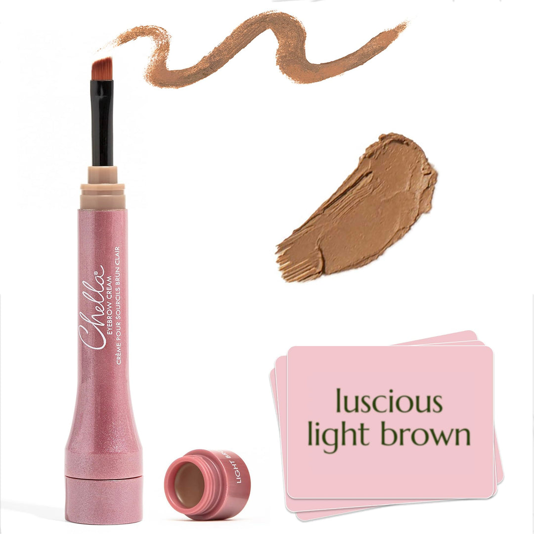 Chella Eyebrow Cream, Luscious Light Brown - Vegan, Cruelty Free, Paraben Free, Gluten Free - Long W