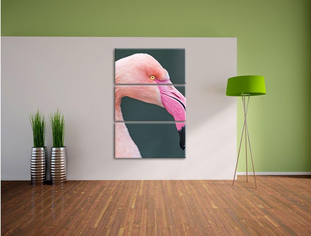 Pixxprint Flamingo im Seitenprofil 3-Teiler Leinwandbild 120x80 Bild auf Leinwand