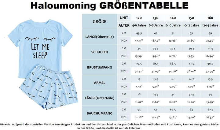 Haloumoning Mädchen Schlafanzüge Sommer Niedliche Shorts Set Bequem Kurzarm Cartoon bedrucktes Pyjam
